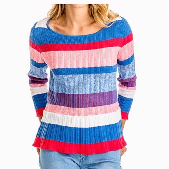 Southern Tide Rosalie Striped Peplum Sweater. Size L - Picture 2 of 4